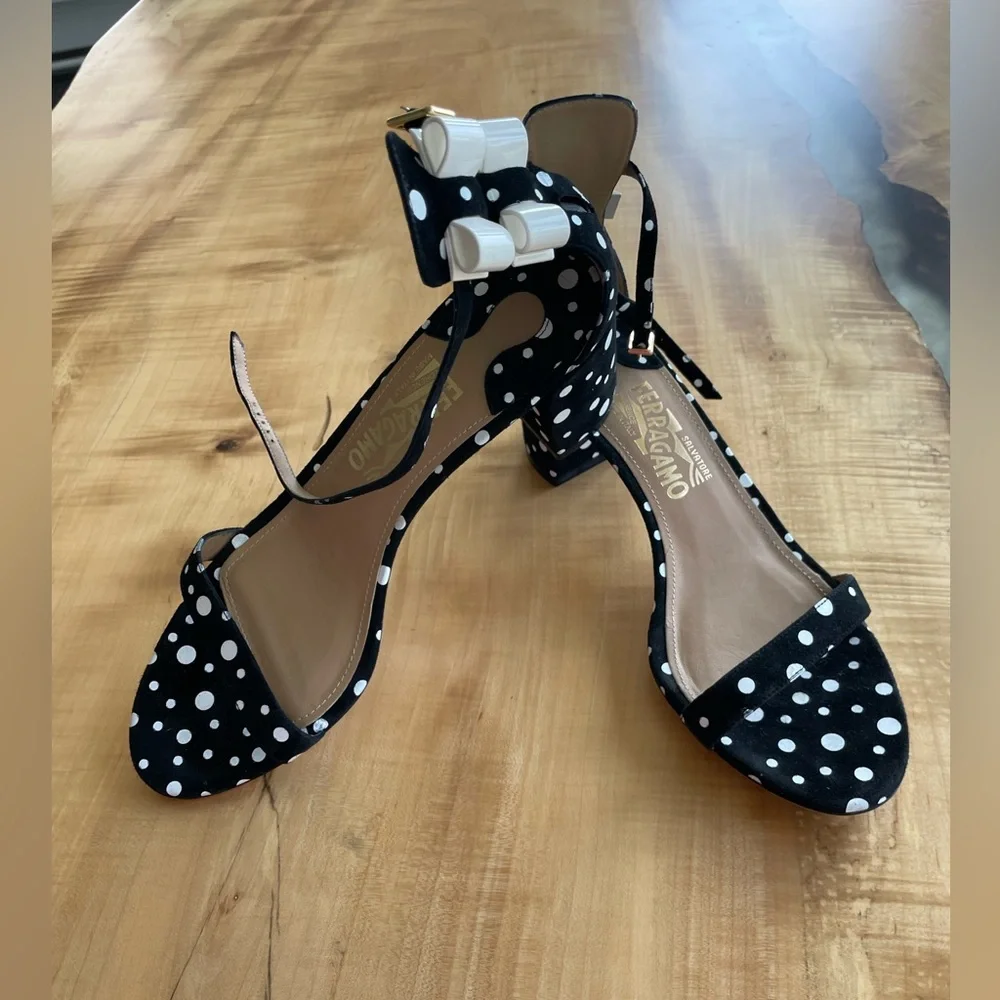 Salvatore Ferragamo Black and White Polka Dot Women's Sandals- Sz 9- Worn Once